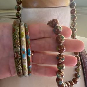 Cloisonné Necklace with 3 Bangle Bracelets